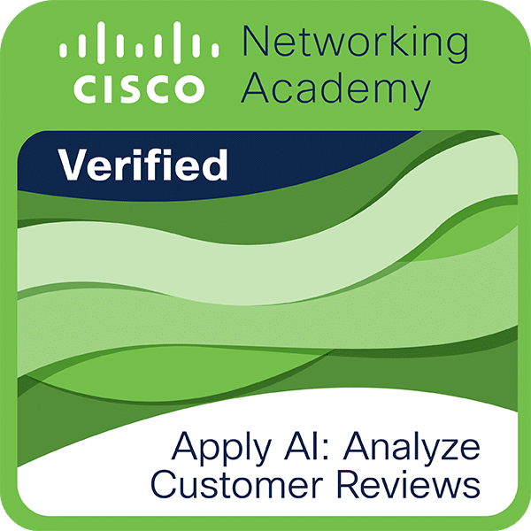 Cisco Badge für die Anwendung von KI zur Analyse von Kundenbewertungen (Sentiment Analysis).