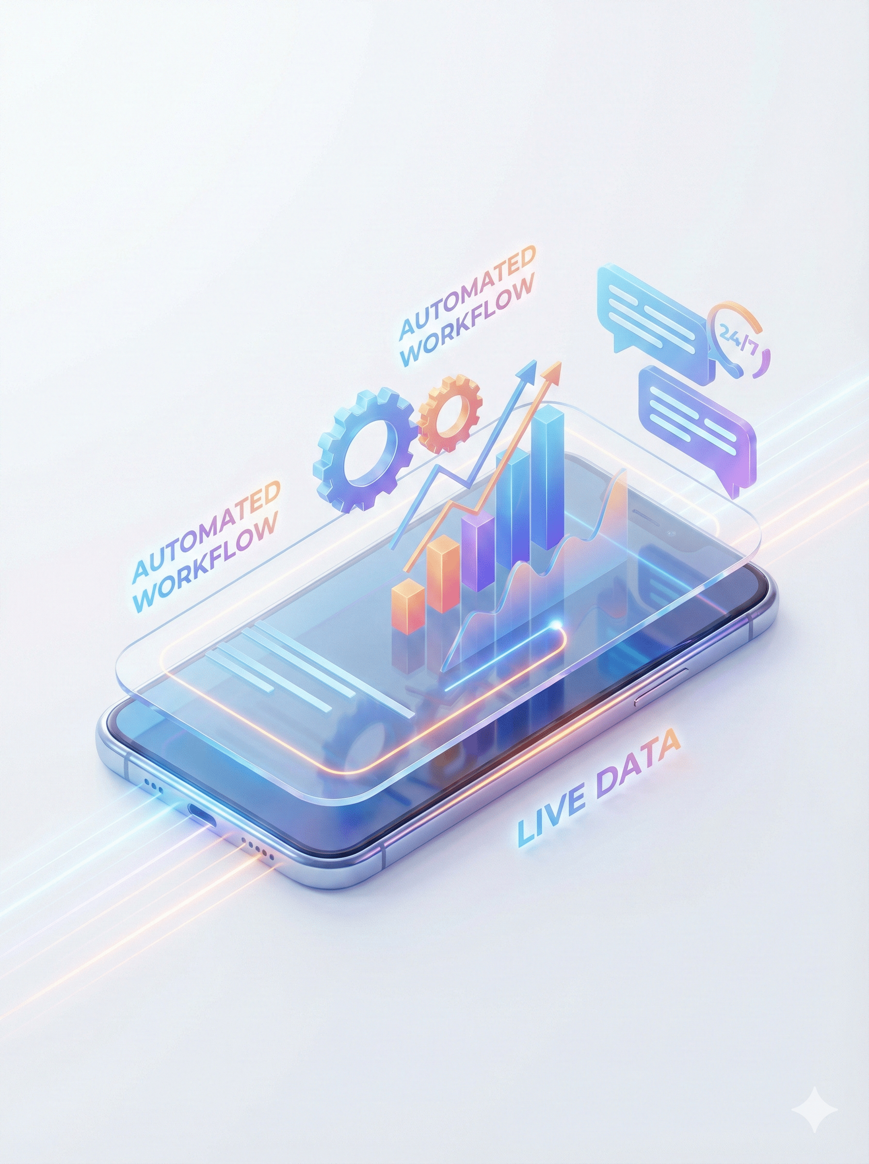 Split-Screen 3D-Vergleich: Links ineffiziente manuelle Papierarbeit mit flacher Kurve, rechts moderne KI-Automatisierung mit exponentieller Wachstumskurve und digitalen Prozessen