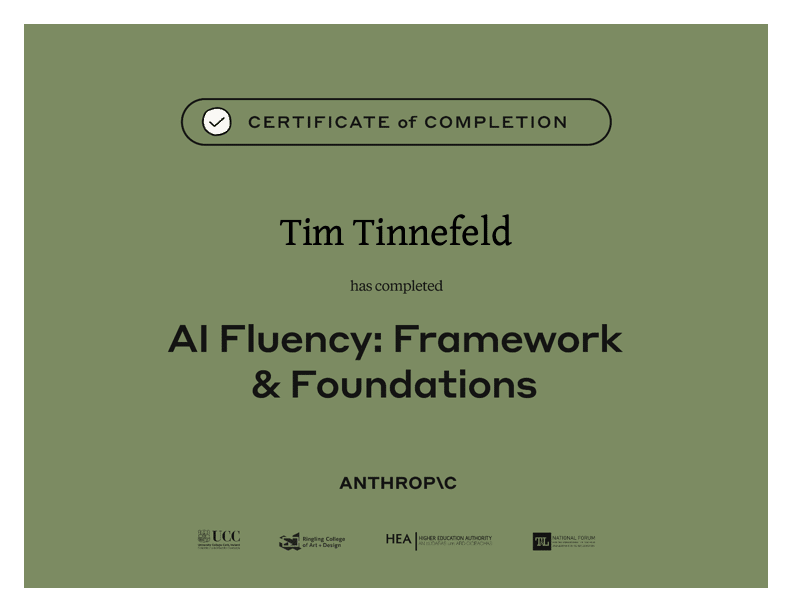 Anthropic-Zertifikat AI Fluency: Framework & Foundations — Tim Tinnefeld, Trofy
