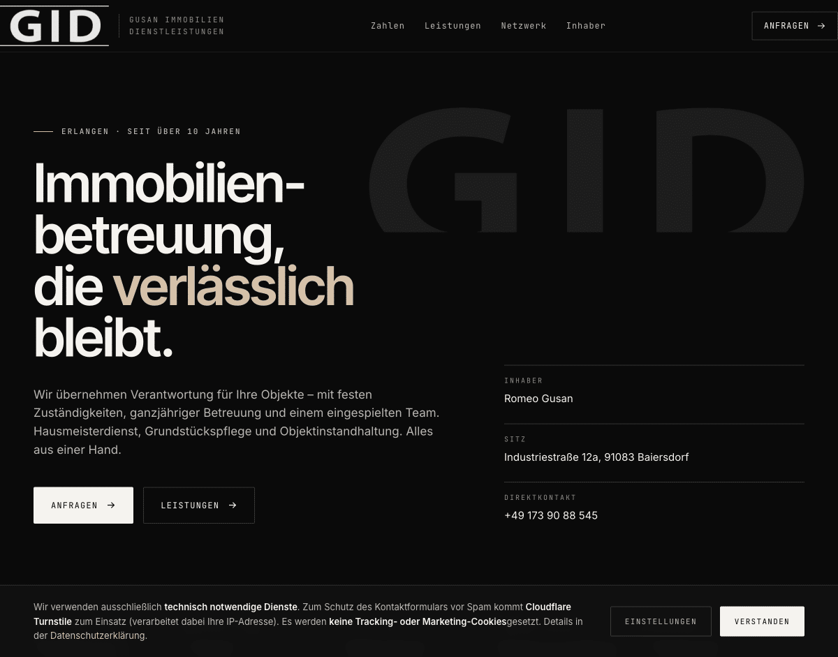 Screenshot der Website von GID Gusan Immobilien Dienstleistungen, umgesetzt von Trofy